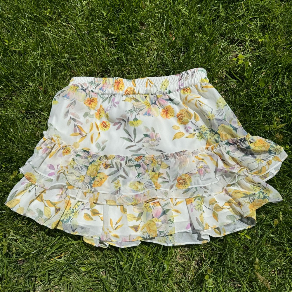 Generation Love White and Yellow Floral Mini Skirt